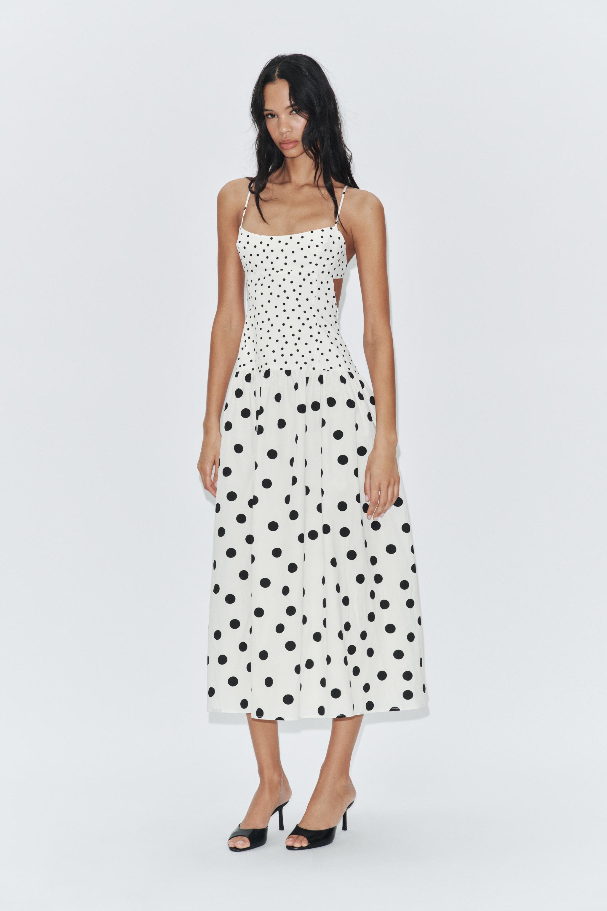 ROBE MI-LONGUE À BRETELLES ET POIS